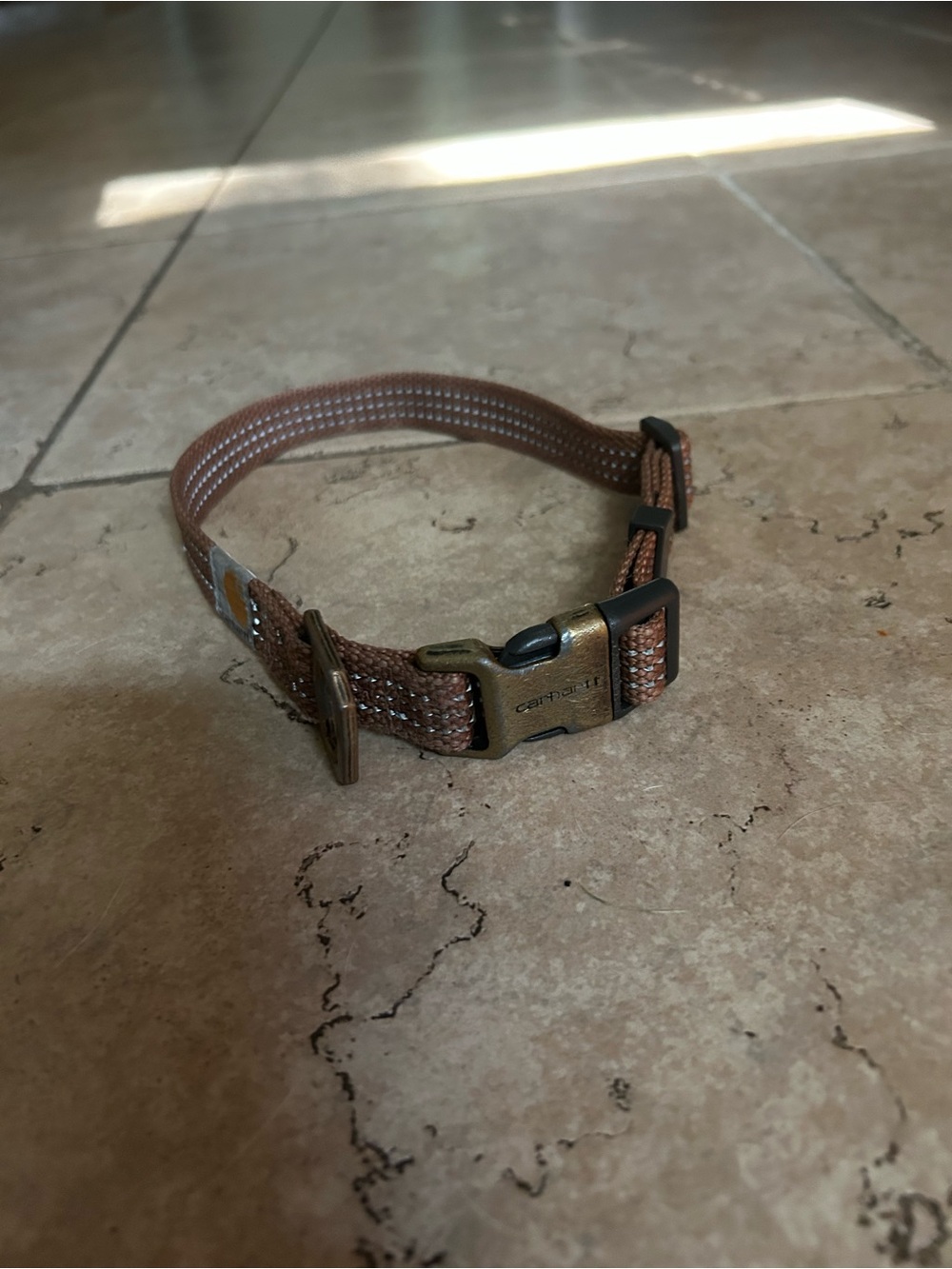 Carhartt Brown Woven Nylon Adjustable Dog Collar with Brass-Tone Buckle